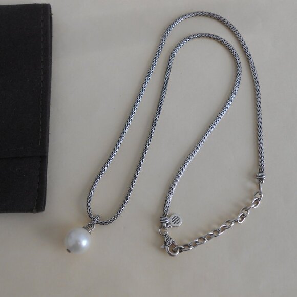 John Hardy Sterling Silver Pearl Pendant 2.5mm Necklace Adj 18" -20" - Picture 1 of 13